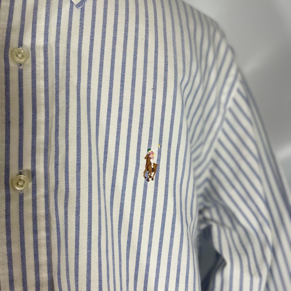 Polo Ralph Lauren Mens Shirt L Large Custom Fit Long Sleeve Button Pink Logo